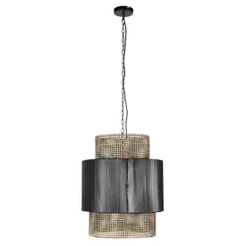 Astra Black and Rattan Effect Metal Pendant Light