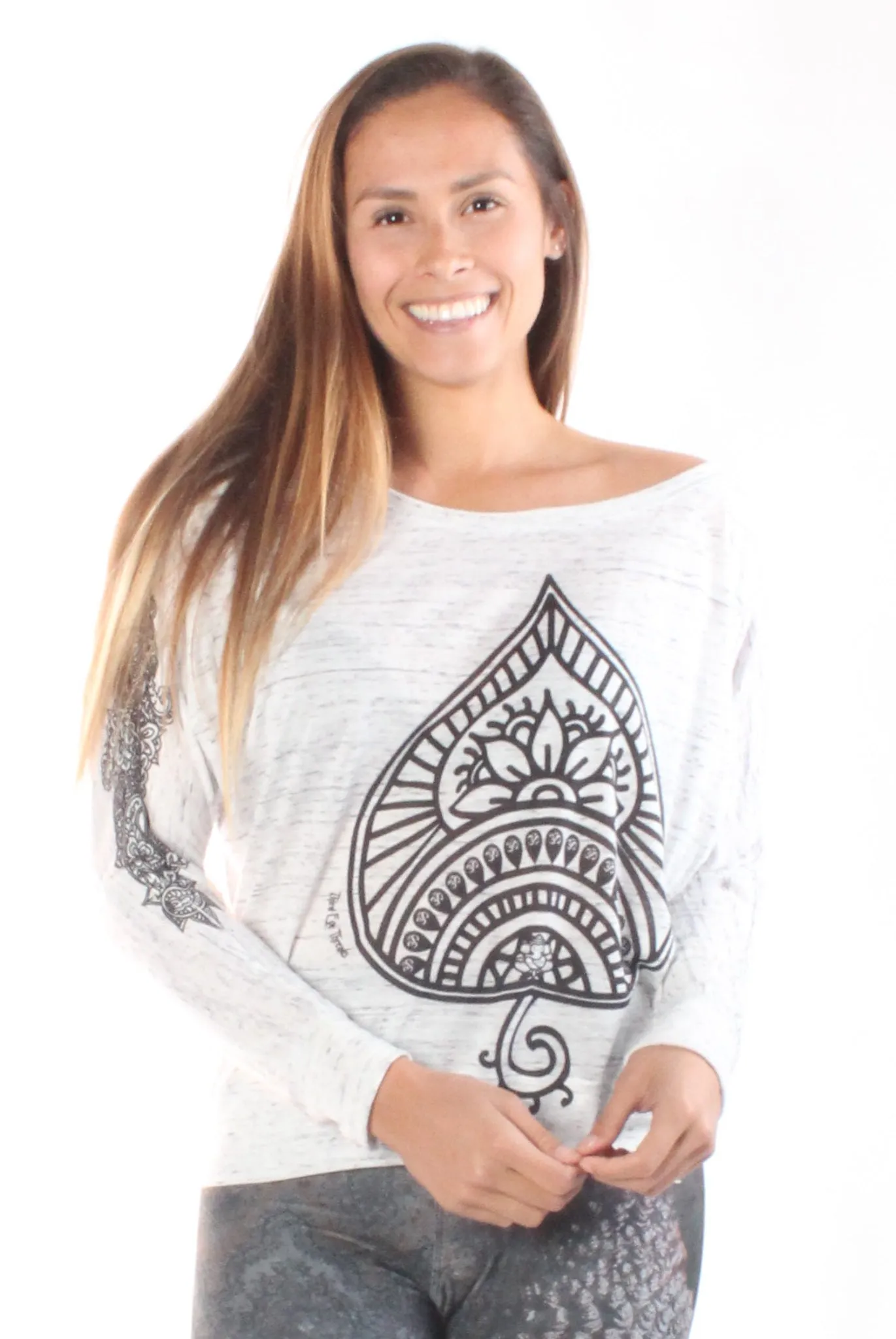 Auspicious Spade On Long Sleeve Dolman Tee with Henna Sleeve