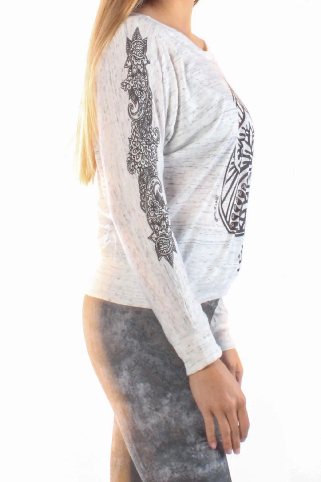 Auspicious Spade On Long Sleeve Dolman Tee with Henna Sleeve