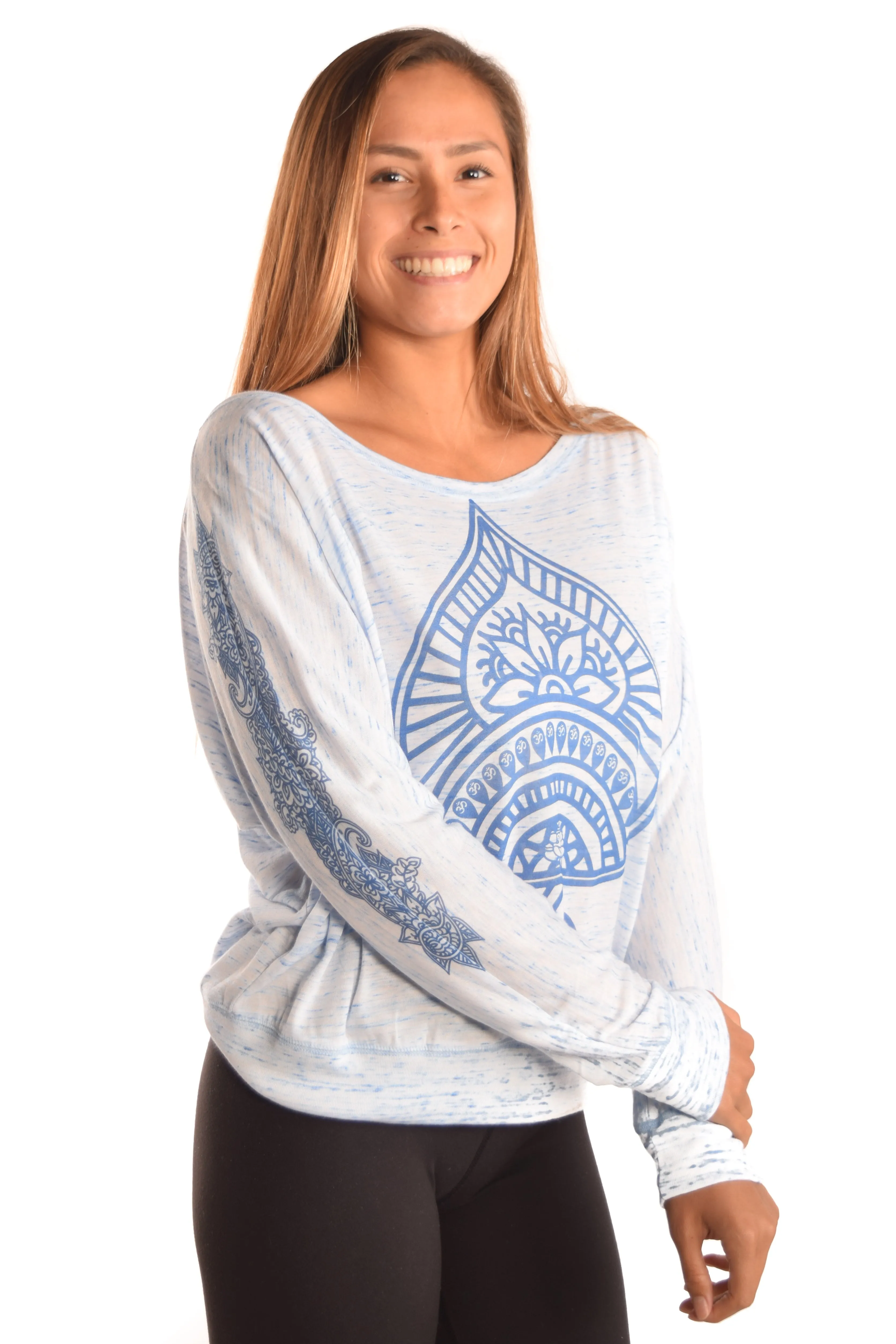 Auspicious Spade On Long Sleeve Dolman Tee with Henna Sleeve