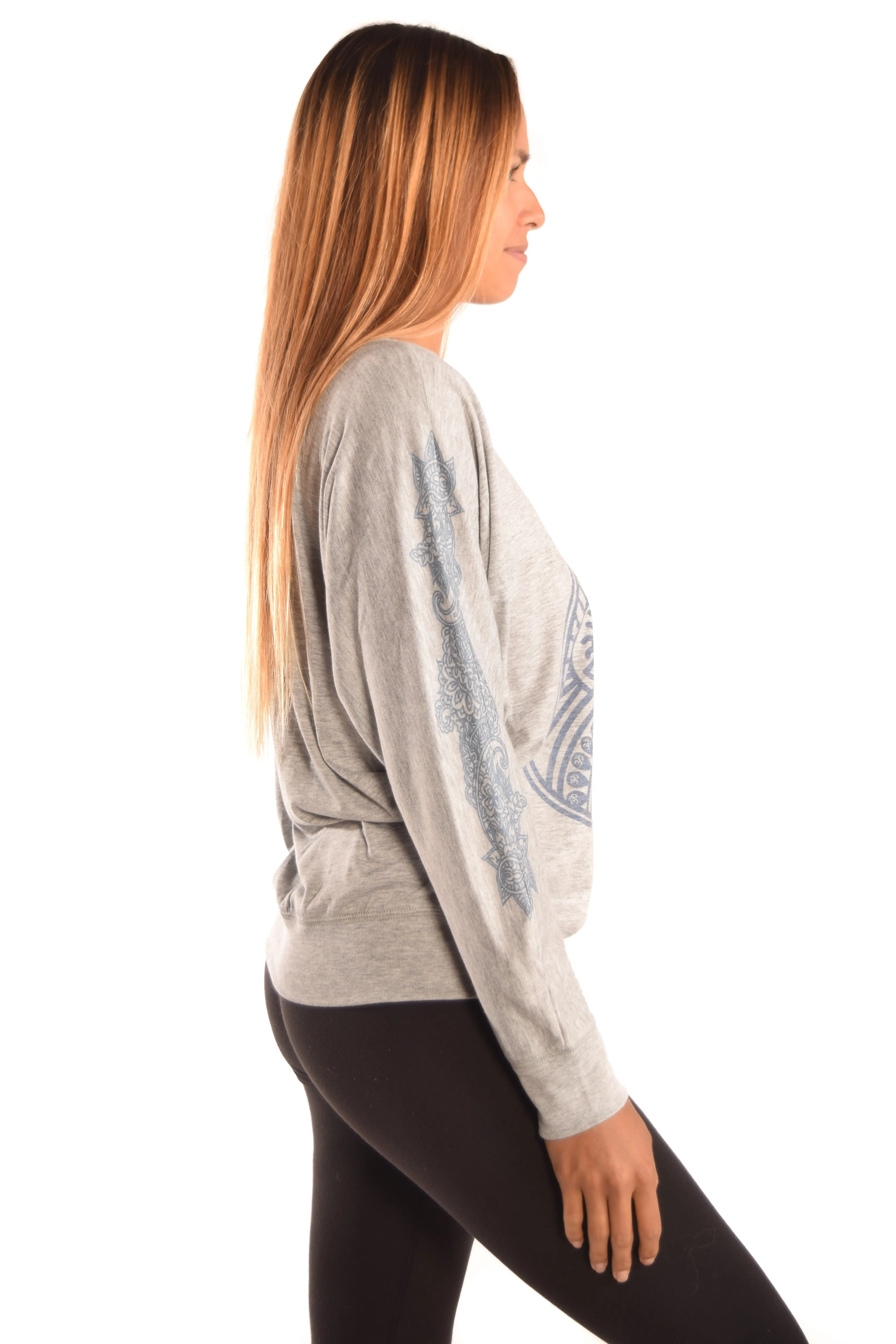 Auspicious Spade On Long Sleeve Dolman Tee with Henna Sleeve