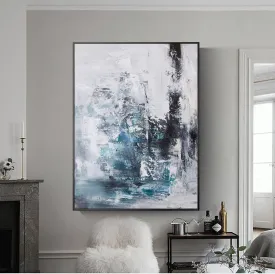 Blue And Gray Abstract Painting Teal Wall Art Office Wall Decor Op020