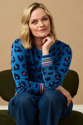 Callie Jumper - Blue, Leopard Pop Stripe