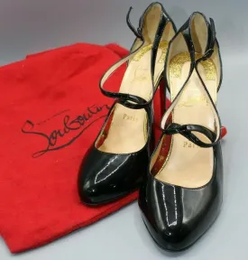 Christian Louboutin Crossettinetta 100mm Black Patent Leather Pumps Sz 37.5/7.5