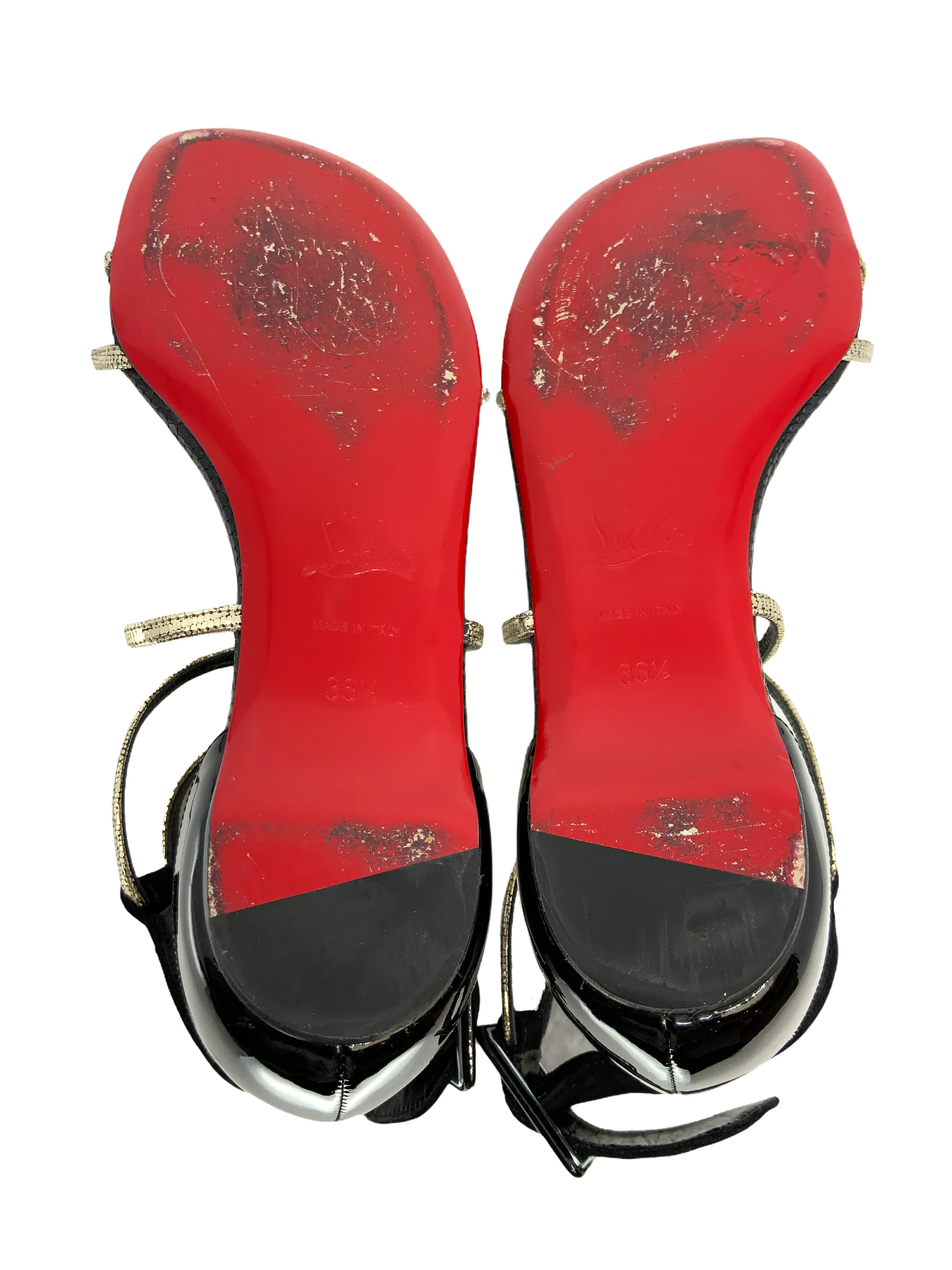 Christian Louboutin Patent Leather Metallic T-Strap Sandals Size 6.5