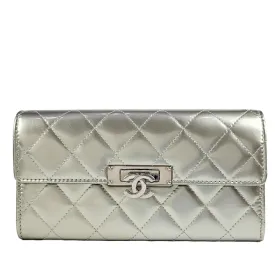 Coco Rock Matelasse Silver Patent Leather Long Wallet SHW