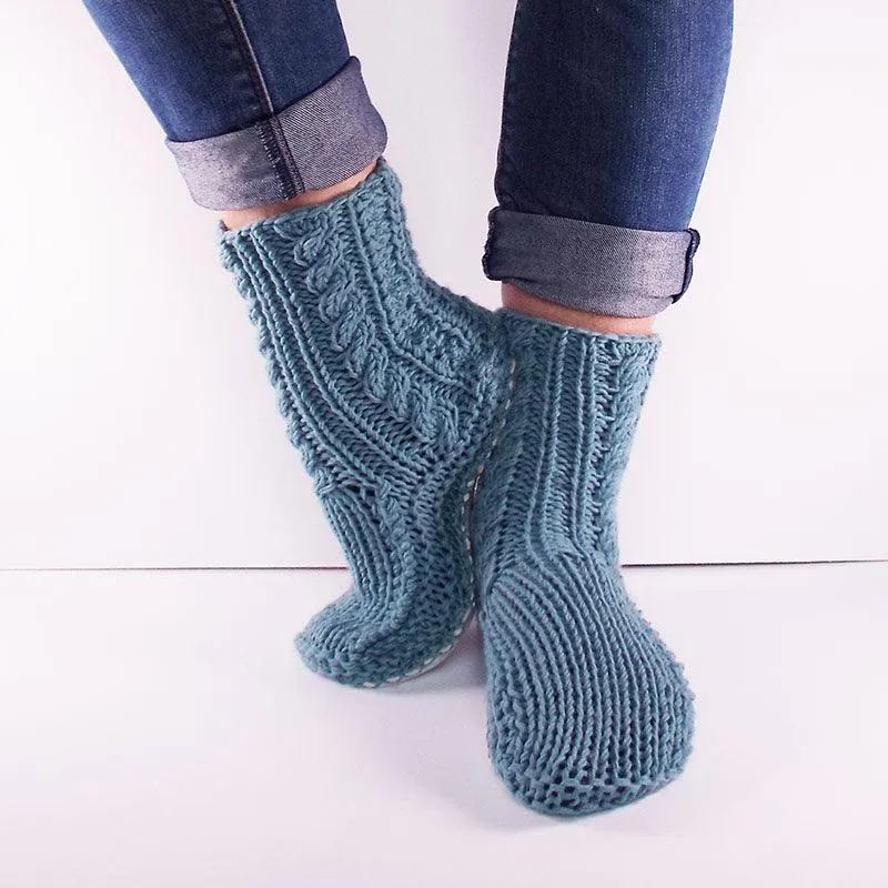 Duck Egg Blue Sheepskin and Merino Slipper Socks