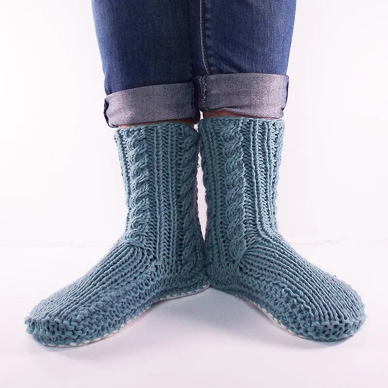 Duck Egg Blue Sheepskin and Merino Slipper Socks