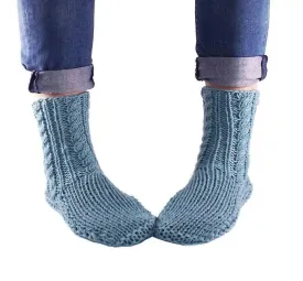 Duck Egg Blue Sheepskin and Merino Slipper Socks