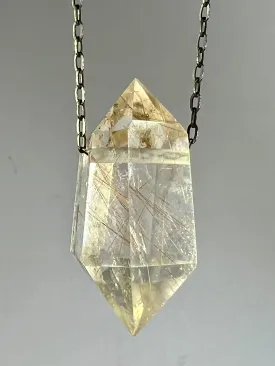 Gold Rutile Quartz Crystal Necklace