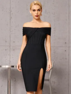 Kerryn Off-Shoulder Black Cocktail Dress