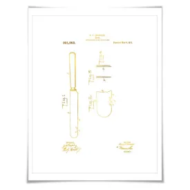 Knife Patent Drawing Illustration Gold Foil Art Print. 7 Foil Colours. Vintage Poster Cooking Baking Kitchen Chef