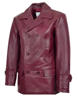 Mens Maroon Peacoat |  Sheepskin Leather