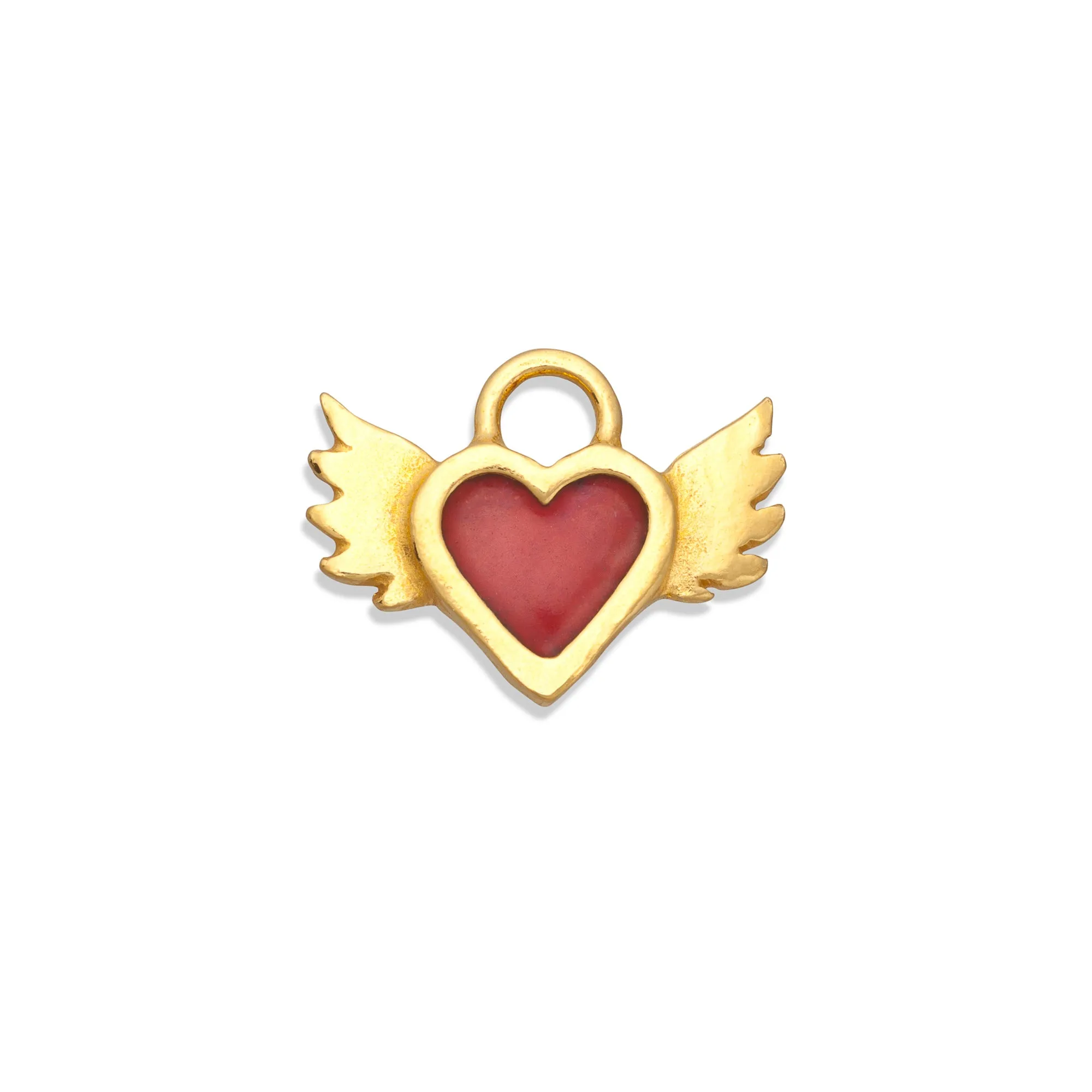 Red Enamel Winged Heart Charm