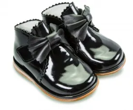 Sharon Boots Black PATENT Leather Velcro Boot with Bow