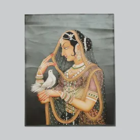 Traditional Art Canvas Bani Thani Print with Pigeon 16 x 20 in