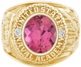 USNA Class Ring Mod™ with Pink Tourmaline Centerpiece and Diamond Dividers