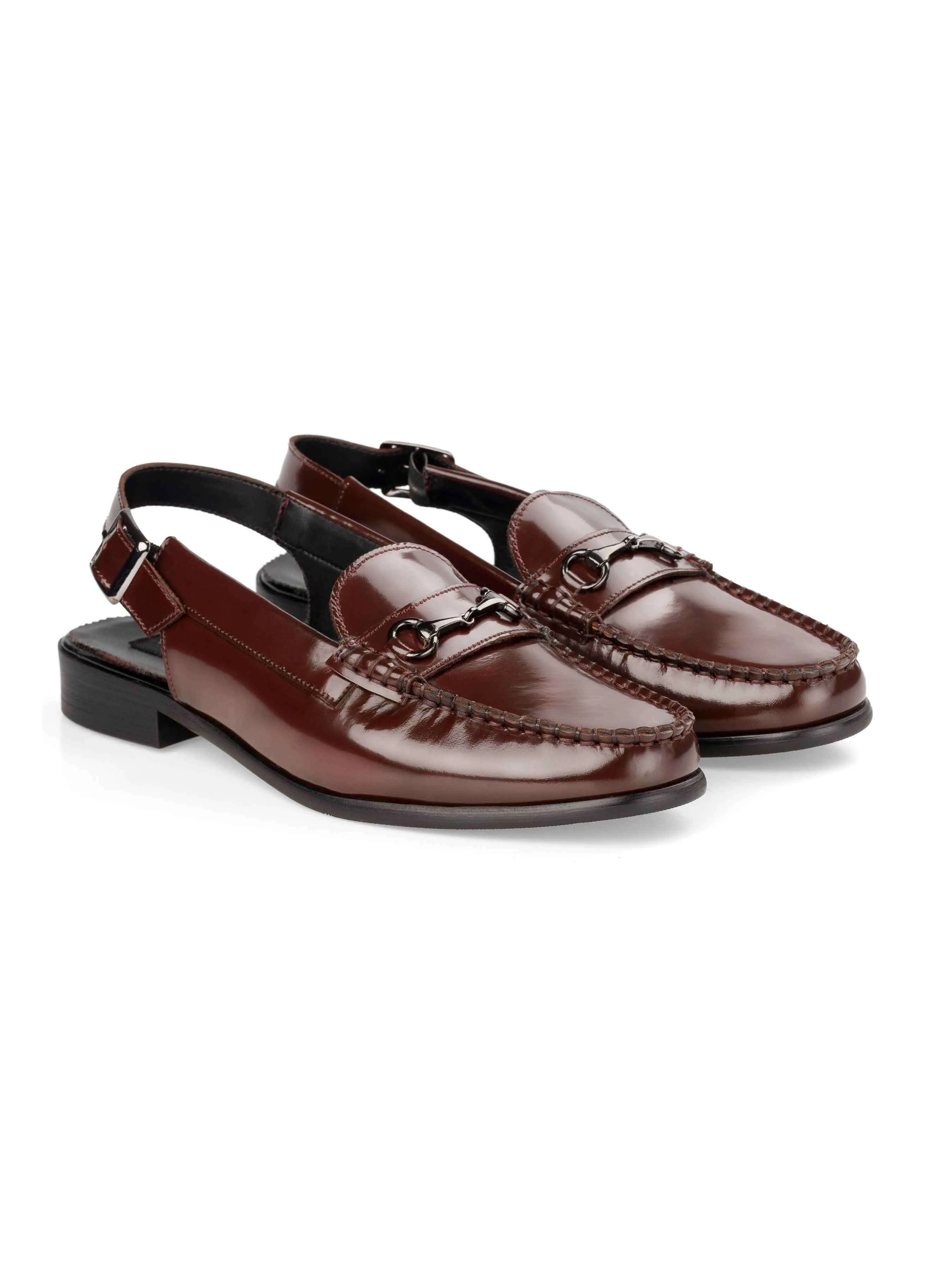 Viola Horsebit Slingback Sandal - Red Burgundy Polished Leather